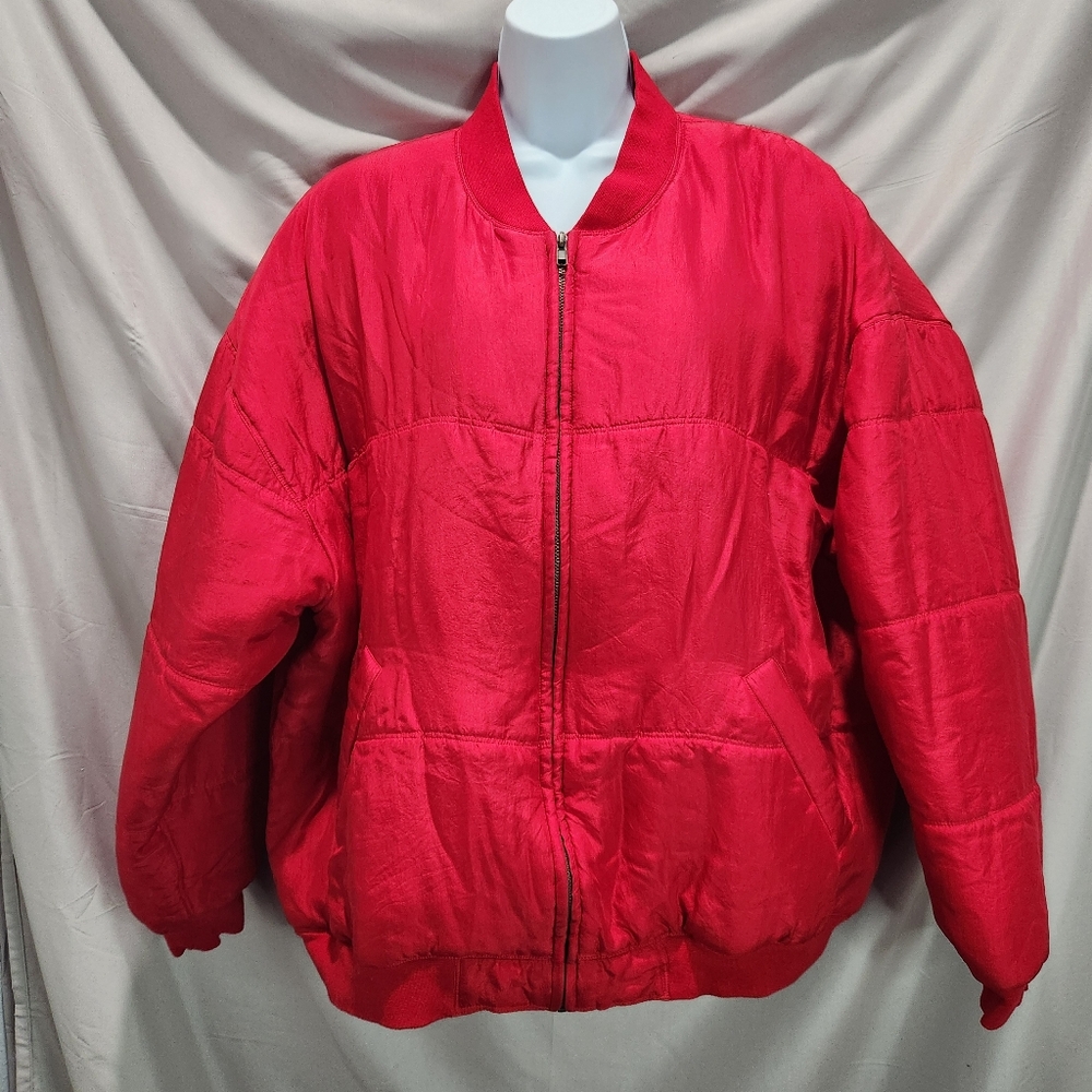 Clio II Vintage Late 70s/80s Cherry Red Silk Bomber Jacket